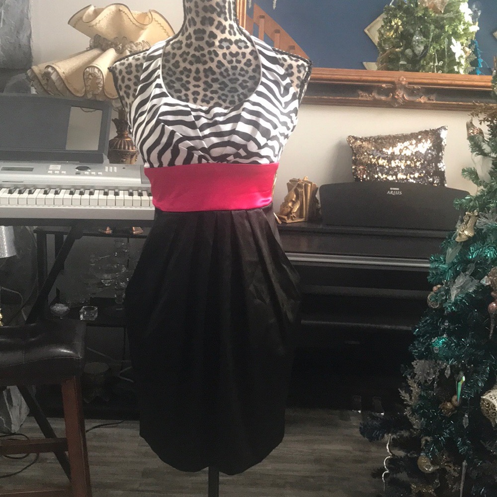 Zebra print satin halter dress